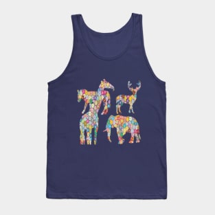 Graphic Flower photo design with form of Elephant, giraffe, zebra and deer. Tank Top
